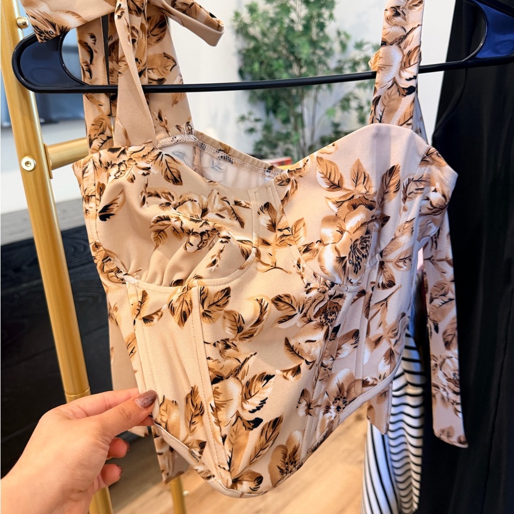 Floral Beige Corset Top